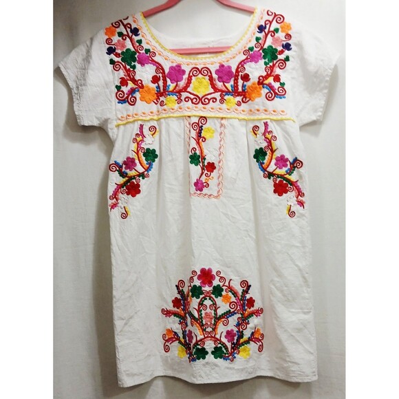 YZXDORWJ White Floral Embroidered Cotton Dress Women's Small Boho Festival NICE! - Picture 1 of 9